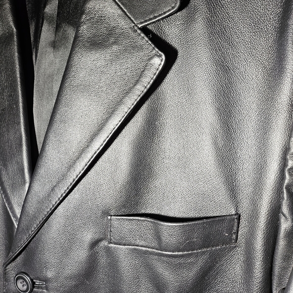 J. FERRAR BLACK LEATHER SUIT BLAZER SINGLE BREAST DESIGNER JACKET MEDIUM - Picture 7 of 7